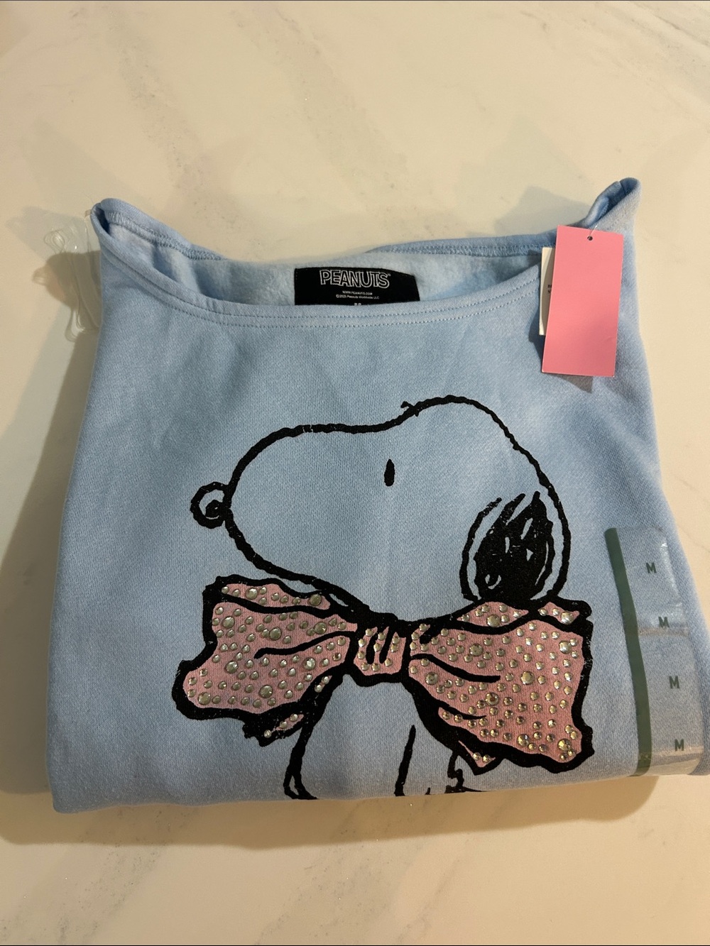Peanuts Kids Light Blue Snoopy Tee with Pink Bow Accent